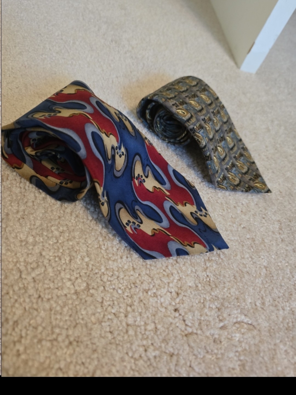 J. Garcia Multicolor Silk Tie Duo Featuring Blue, Red & Gold Accents - Picture 2 of 6